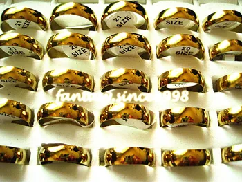 Vrac en-gros o mulțime 100buc 6MM Aur lustruit bandă din oțel inoxidabil de nunta inele bijuterii