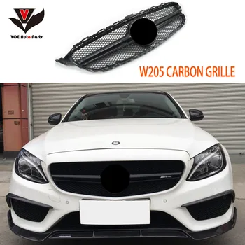 W205 Fibra de Carbon AMG Față Stil Plasă de Curse Grătar Grila pentru Mercedes-Benz W205 Noul C-class C180 C200 C220d C250 C260 C400