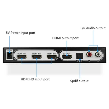 Wiistar 2017 stil nou 3 Port de Switch HDMI MHL Audio Extractor 4K EDID 5.1 CH Spdif R/L Converter