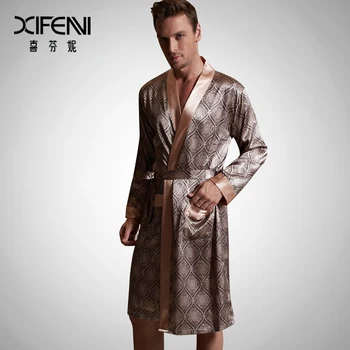 Xifenni 2018 nou Haine Barbati Moliciune Satin de Mătase Pijamale de sex Masculin Geomtric Model Halate de baie cu Mânecă Lungă Pijama Halat de Dormit 20505