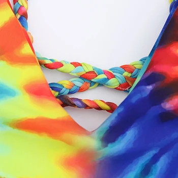 Zaful 2017 Noi Femeile Tie Dye Împletite Criss Cross Set De Bikini Sexy Curele De Spaghete Plaja Costume De Baie Femei Costume De Baie Costum De Baie