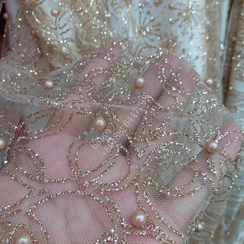 șampanie aur mână de imprimare glitter strălucire margele dantelă model Cerc model tul plasă de dantelă de nunta/rochie de seara/petrecere.