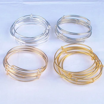 (100buc/lot)de Vânzare la Cald a Metalelor în Aur Și Argint Placat cu DIY Brățară Pentru Margele Sau Farmece Ajustabil Extensibil Sârmă Brățări Brățări