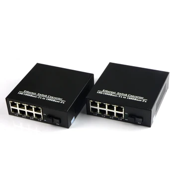 1Pair 10/100/1000Mbps Fibra Optica Ethernet Media Converter Gigabite Modul Single Singură Fibră cu 8 RJ45 UTP și 1 SC Port