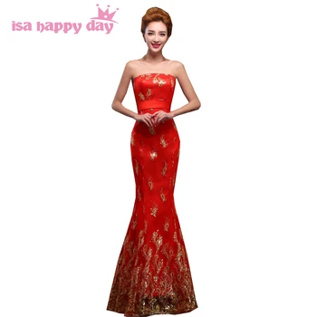 Fantezie sirenă vintage formale dantela rosie tradiția chineză sexy femei rochie de seară 2018 celebritate rochii de bal de pe umăr W2120