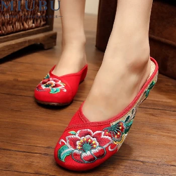 MIUBU Nou Chinezesc Brodate Papuci de Hibiscus Panza Broderie Femei Casual Femei Pantofi