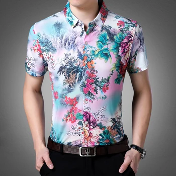 Vânzare fierbinte de vară 2018 mens flori de imprimare clothers barbat maneca scurta casual rochie floral shirt