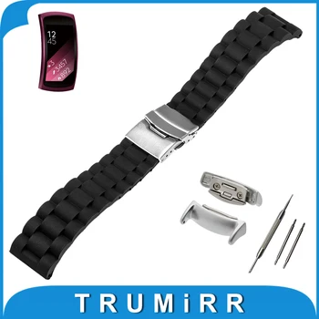 18mm Silicon Cauciuc Watchband + Adaptoare pentru Samsung Gear Fit 2 SM-R360 din Oțel Inoxidabil Incuietoare de Trupa Ceas Curea Rasina Bratara