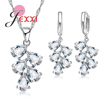 JEXXI Bine de Bijuterii Seturi Noi de Moda 925 Sterling Silver 5 Culori de Cristal CZ Colier Cercei Set Bijuterii Pentru Femei