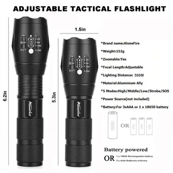 Alonefire G700/E17/X800 CREE XML T6 L2 U3 CONDUS 5000Lm Zoom Tactice LED lanterna Lanterna Lampa Pentru AAA 18650 Baterie Reîncărcabilă
