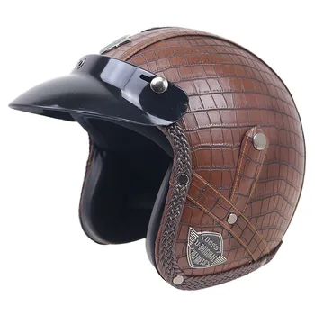Moda din piele PU acoperite de Epocă motocicleta casca masca opțiunile Deschise fata retro casca Adulți casco pentru bărbat și femeie