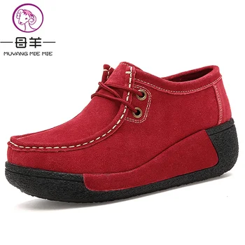 MUYANG China Brand de Moda Tocuri inalte Femei din Piele Singură Pană Pantofi Platforma Femeie Leagăn Casual Pene Femei Pompe