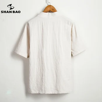 SHANBAO de Vară pentru Bărbați Lenjerie de Bumbac și Tricou de Inalta Calitate Brand Retro Stil Chinezesc Culoare Solidă Vrac Casual Cămașă cu mânecă Scurtă