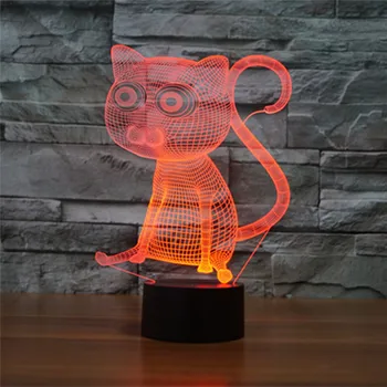 AUCD Pisică Drăguț Animal 3D Colorate Vizuale Lumina de Noapte Acrilice Touch Comutator Lampă de Masă Decorare Dormitor Birou Lumini Ambientale-293