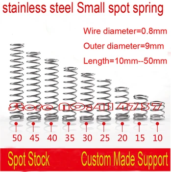 0,8 mm Lungime cablu=10-50mm Mici din oțel inoxidabil loc primăvară micro comprimare a arcului spring arc de presiune OD=9mm