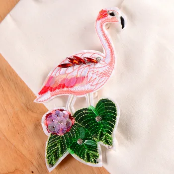 1 buc Mână forate flamingo pânză autocolante coase paiete de diamante broderie inserați codul îmbrăcăminte patch-uri de culoare roz de fier pe pasăre patch