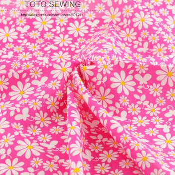 1 metru de culoare roz daisy Imprimate tesatura de bumbac de design de moda pentru copii haine rochie cămașă largă 145cm