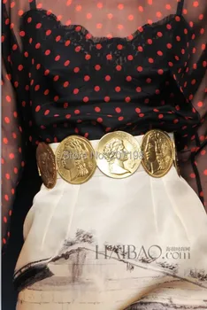 (10 bucati/lot) 6 de Aur Monede de Metal Curele pentru femei Queen & King Celebritate Centura Alb-Negru Elastic Cinturones Mujer