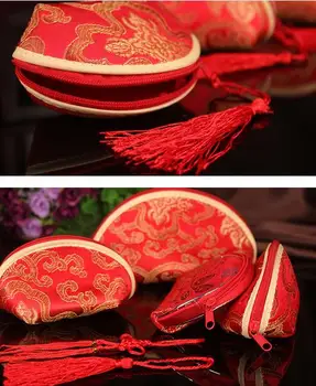 10 bucati rosu CHINEZĂ MANUAL classic shell mini pungă de mătase posete portofel portmoneu cu țesut