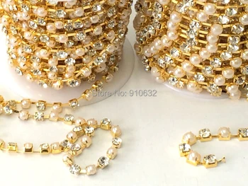 10 Metri 4mm Clar Cristale Cristale + Perle de decor Placat cu Aur Lanț Ornamental Ambarcațiuni Sac de Pantofi Decor