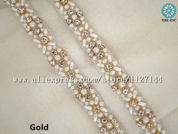 (10 metri )en-Gros de mireasa de mână cu margele de cusut de cristal stras pearl aplicatiile trim fier pentru rochii de mireasa curea WDD0828