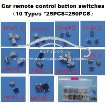 10 Tipuri * 25PCS Tactil Buton Comutator Micro Comutator Masina de control de la distanță buton de switch-uri Pentru Honda Hyunda VW, Peugeot, Toyota