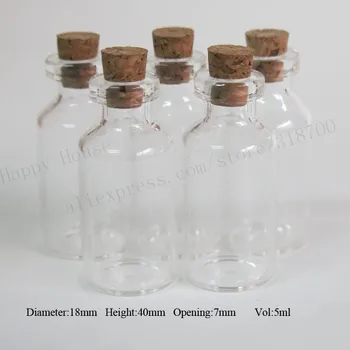 100buc/lot 5ml mini gol flacon de sticlă cu dop de plută,5 unități mici clar fiolă de probă,care doresc sticla,flacon de sticlă,18*40*7mm