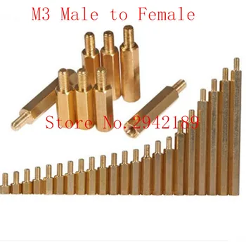 100buc/lot M3*L+6 3 mm Alamă Impas Distanțier Masculin Feminin Spațiere Șuruburi Hexagonale Alama cu Filet Distanțier lungime de 3 mm la 30 mm