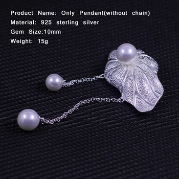 10mm Natural Pearl Colier Pentru Femei Argint 925 Coliere & Pandantive Rafinat Frunze de Lotus Ciucure Bijuterii SP04