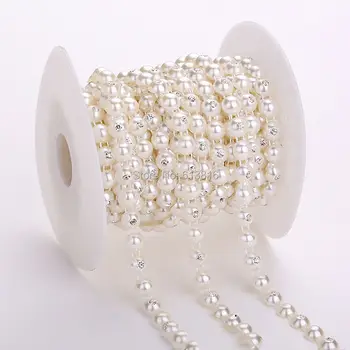 10yards 8mm din Plastic Rotund Plat Înapoi Fildeș Șir de Perle Strasuri Role Lanț de Bijuterii DIY Material Haine de Nunta de Decorare