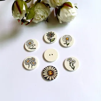 120pcs 20mm Desene animate flori lucrate manual diy accesorii mici butoane din lemn, Scrapbooking Produse accesorii