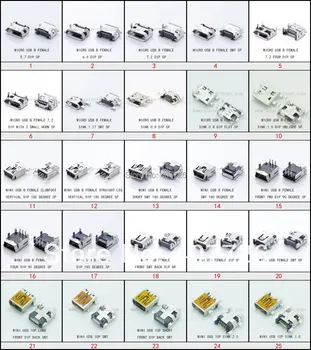 125pcs/lot 25models Micro USB soclu de 5p/8p/10p feminin USB 2.0 conector Micro si Mini USB jack