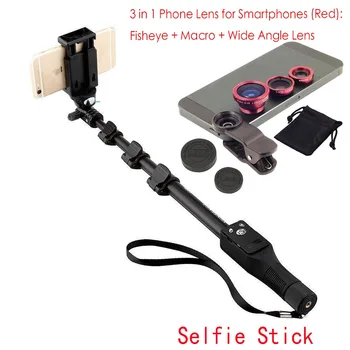 1288 Bluetooth Extensibil Selfie Stick-Monopod Telescopic+ Macro, Fisheye cu Unghi Larg de Telefon Lentilă pentru iPhone 6S PLus/ 6S/ 6 Plus/ 6