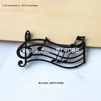 (12buc/lot) 89 mm, Negru Acrilic Note Muzicale Colier Decupaj Muzica Ornamente 3.5 inch -AC1135A