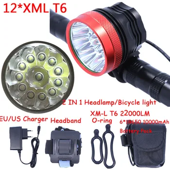 12t6 2 in 1 Far Far 22000 Lumeni 12 x XML T6 LED Biciclete Lumina Ciclism Biciclete Lampa de Cap + 18650 Acumulator+Incarcator