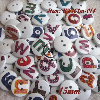 144pcs 15mm litere Amestecate / alfabetul serie de butoane din lemn pentru copii meșteșug și album accesorii bricolaj en-gros de cusut