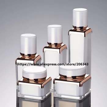 15ml pearl alb+aur rose forma patrata din acril airless sticla pentru ser/lotiune/emulsie/fundației/lichid cosmetice de ambalare