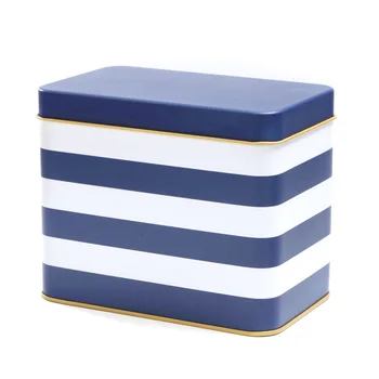 17*10.3*13.5 cm Albastru dungi albe cutii de tablă de metal biscuiți prăjituri Gustare bleumarin cutie de depozitare mare
