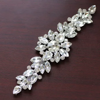 18.2*5.5 cm Alb cristal cu Baza de Argint Floare stras aplicatiile Centura Pentru nunta rochie de seara Decor cusut pe Stras