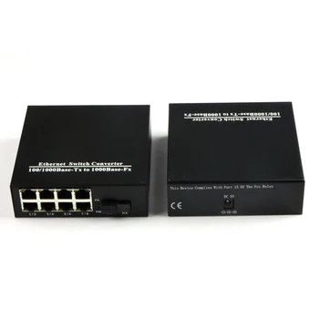 1Pair 10/100/1000Mbps Fibra Optica Ethernet Media Converter Gigabite Modul Single Singură Fibră cu 8 RJ45 UTP și 1 SC Port