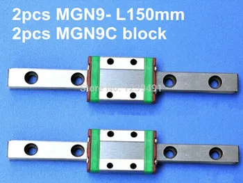 2 buc 9mm liniar feroviar ghid MGN9 150mm cu 2 buc mini MGN9C bloc liniare