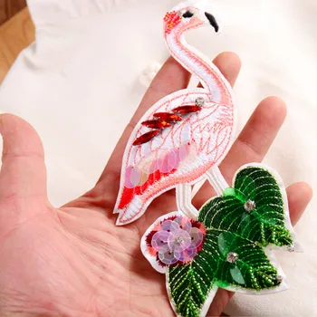 2 BUC Mână forate flamingo pânză autocolante cusute paiete de diamante broderie inserați codul îmbrăcăminte patch-uri DIY accesorii roz pasăre patch