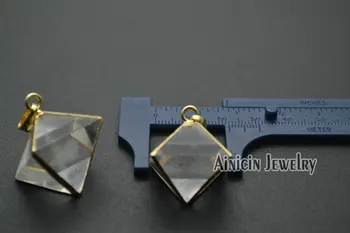 2 buc Placare cu Aur de Transparență de Cristal de Rocă Octaedru Forma Pandantiv 22x26mm Moda Barbati Colier Face Materiale