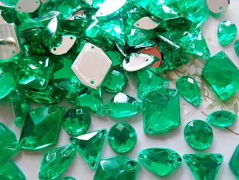 200pcs Amestecat Verde Coase pe pietre Acryl cristal 6 tipuri formă flatback strass diamond mână cusut
