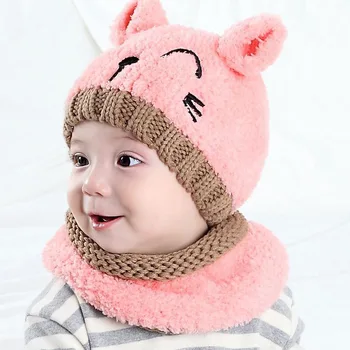 2016-coreean Două urechi Urs mic copii băieți Tricotate pălării de iarnă 2 buc blana fata de copil pălărie eșarfă set de Varsta 6 luni-3 Ani MZ4161