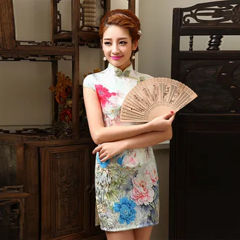 2016 de Vara Noi Cheongsam Femei Florale Vintage Slim Rochii Scurte CheongsamsTraditional de Îmbrăcăminte din China