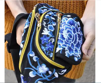2016 Femei pungi de Talie!Noua Epocă Etnice broderie broderie sac de panza Florale pachete de talie călător portabil geantă de umăr