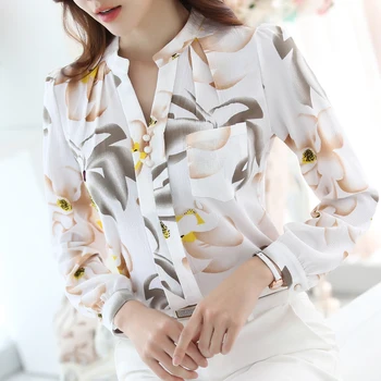 2016 Noua Moda printed V - neck shirt femei, plus dimensiune Bluza Șifon Cămașă de sex Feminin Munca de Birou Topuri Blusas 882G