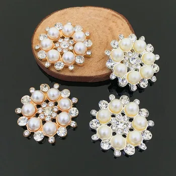 2016New 30buc Pearl Floare Stras Butoane pentru DIY accesorii de par si Mireasa cu flori în mână decorationHZ91