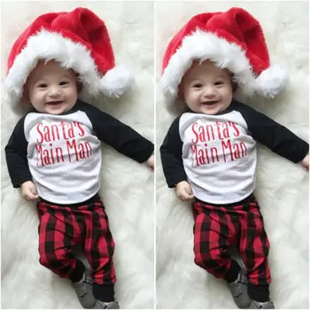 2017 Crăciun Băiețel Nou-Născut Fată Topuri Cu Maneci Lungi Scrisoare De Imprimare T-Shirt Negru Rosu Carouri Pantaloni Pălărie Tinutele Set Haine De Iarna